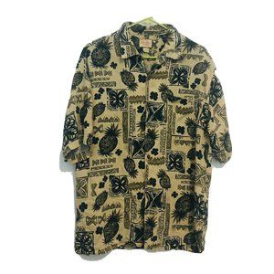 Vintage Linguine and Bob Pineapple Tiki Print Rayon Hawaiian Shirt Men Medium